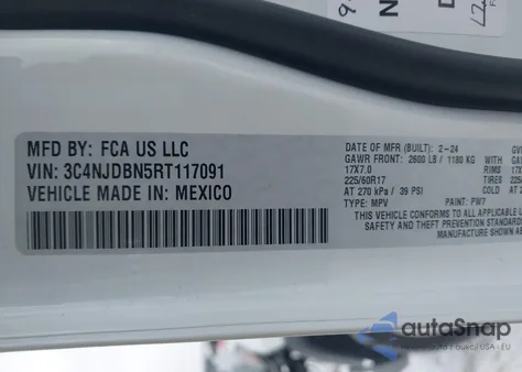 2024 Jeep Compass Latitude 4X4 from USA, damaged, VIN 3C4NJDBN5RT117091